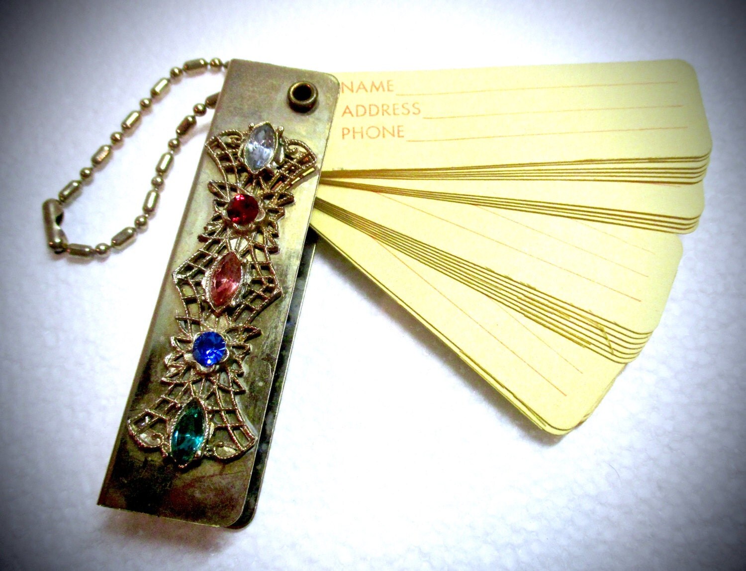 Vintage Jeweled Purse Size Address Book Key Chain Original Box