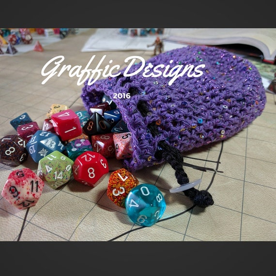 Sparkle Drawstring Dice Bag Sequin Crochet by GrafficDesignStudio