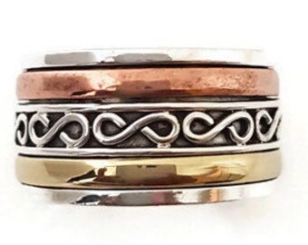 Infinity Design Silver, Copper, Brass Spinner Ring, Unsual Spinner Ring, Multi Metal Spinner Ring, Statement Spinner Ring, Mistry Gems, SP35