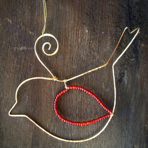 Bird Brass Ornament... Hammered brass wire bird by WillyWires