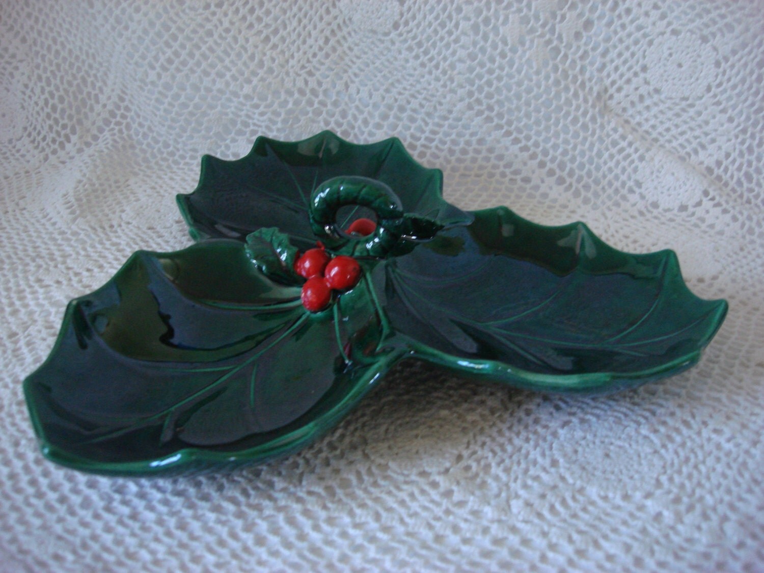 Vintage Christmas Holly Candy Dish, 1950s, Great for Serving Candy and