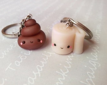 Poop and toilet paper friendship necklace, best friend keychain, best friend necklace, kawaii necklace, friendship keychain, bff necklace