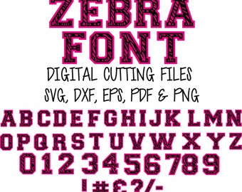 SVG FONT Layered ZEBRA Digital Cutting Files Svg Pattern Alphabet Cut File - Svg Dxf Eps Zebra Letter font Cut files for Silhouette, Cricut