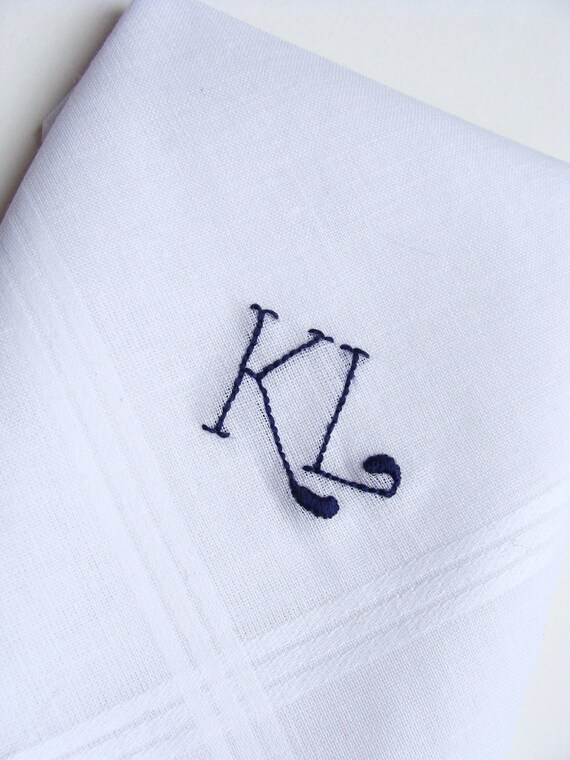 Monogrammed Handkerchief. Personalized Gift with Initials.