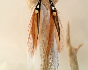 Rare Jungle Fowl Earring. Handmade Feather Earring. Rooster Feather and Rare Jungle Fowl Feather. 4 Inch Length. Natural Color, Very Classy.