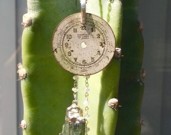 Vintage Watch Dial & Green Kyanite Pendant