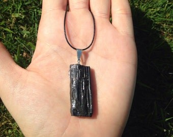 Raw Black Tourmaline Crystal Pendant Gemstone Necklace Choker
