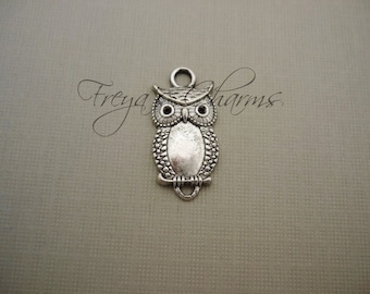 10 Owl Charms, Silver Birds, Owl Connector Charms, Owl Links, Silver Owl, Large Bird Connector, Bird Link, 26mm
