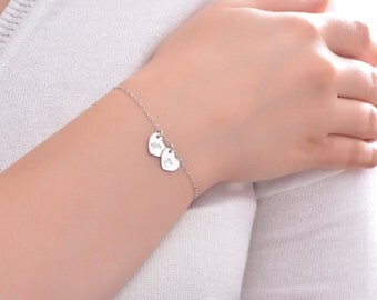 Personalized Bracelet Silver, Heart initial bracelet, Personalized initial bracelet, Custom heart bracelet, Monogram heart bracelet