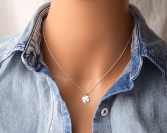 Shamrock necklace, four leaf clover necklace, sterling silver shamrock, clover charm, good luck