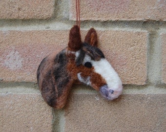 Horse Art Decoration - Custom Portrait Hanging Decoration Needle Felted Equestrian Gift for Horse Lover - Needle Felted Equine Rustic Decor