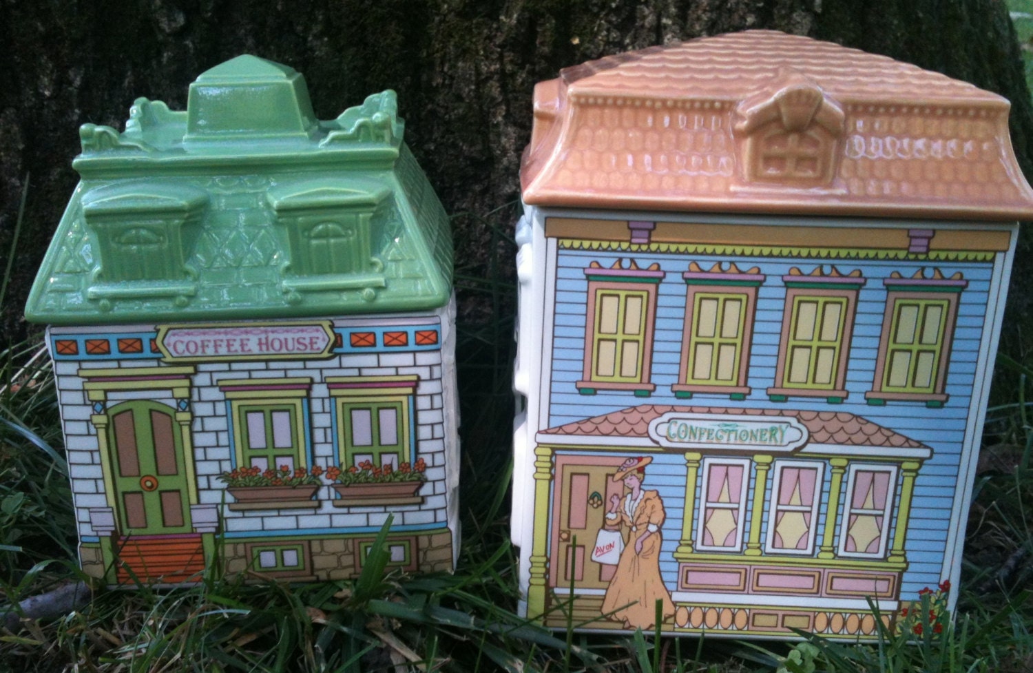 Avon canister 2 pc vintage coffee house confectionery shop set