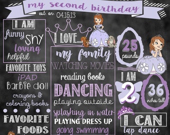 Sofia The First Birthday Stat "Chalkboard"(digital poster)