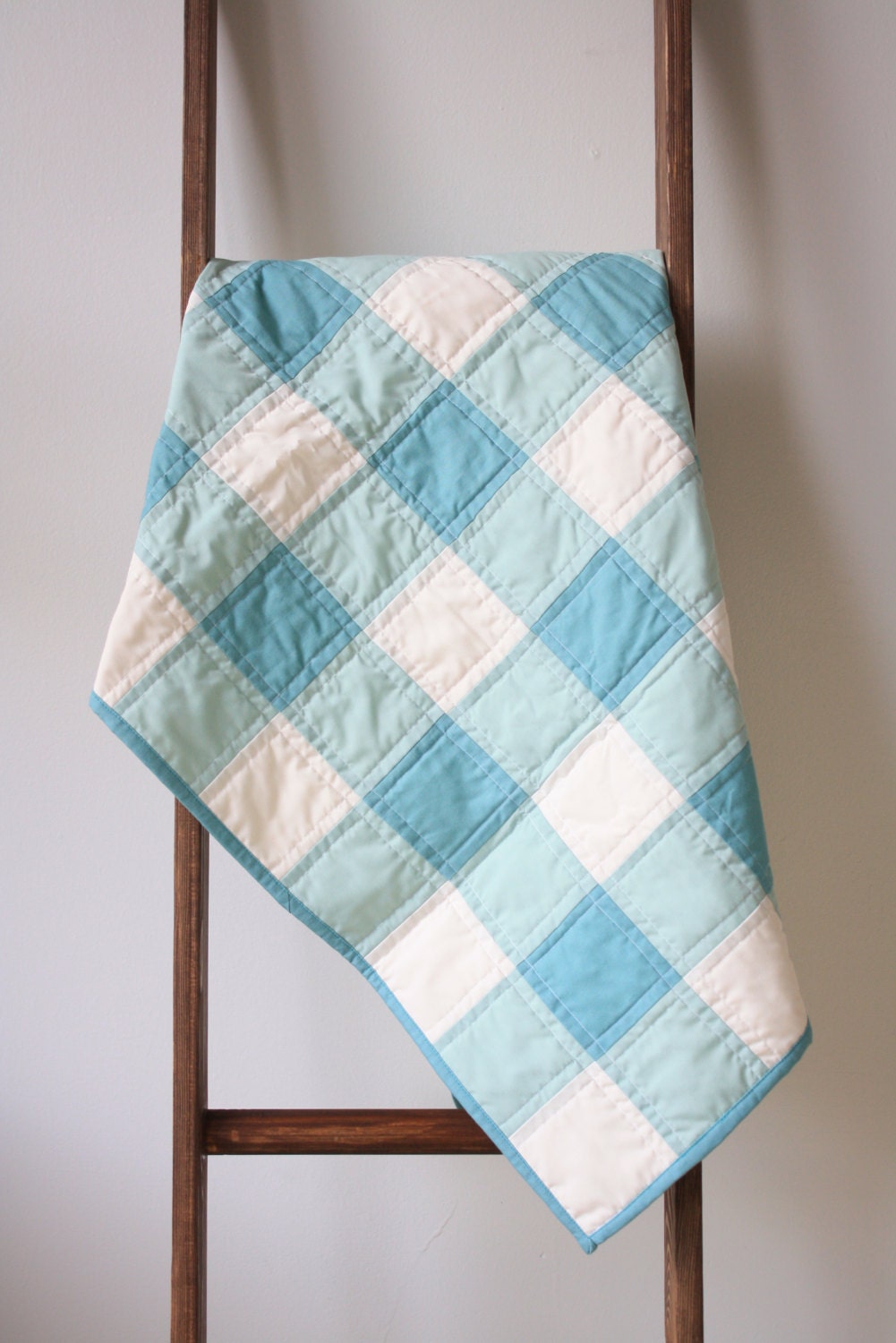 Green baby quilt Gingham baby quilt Green white by SunnyMarketCo