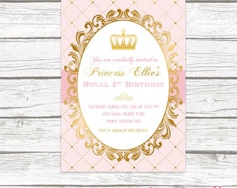 Princess Birthday Invitation, Princess Invitation, Pink and Gold Invitation, Princess Crown Invitation, Royal Birthday, Printable Invite