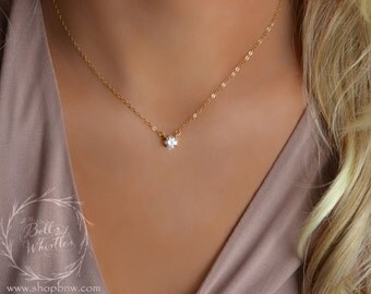 Diamond Necklace, Cubic Zirconia Necklace, Diamond Solitaire Necklace, CZ Necklace, bridesmaid gifts, solitaire diamond, delicate diamond