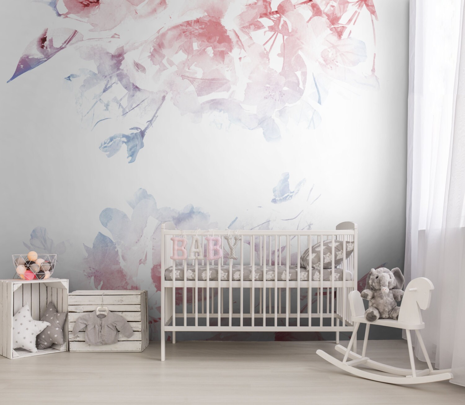 SERENITY ROSE QUARTZ nursery floral Removable by loveCOLORAY