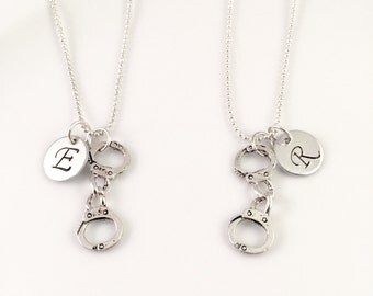 Best Friends Necklace, Partners in Crime necklace, charm necklace, personalized Hand Cuffs necklace, Policewoman gift, BFF gift,