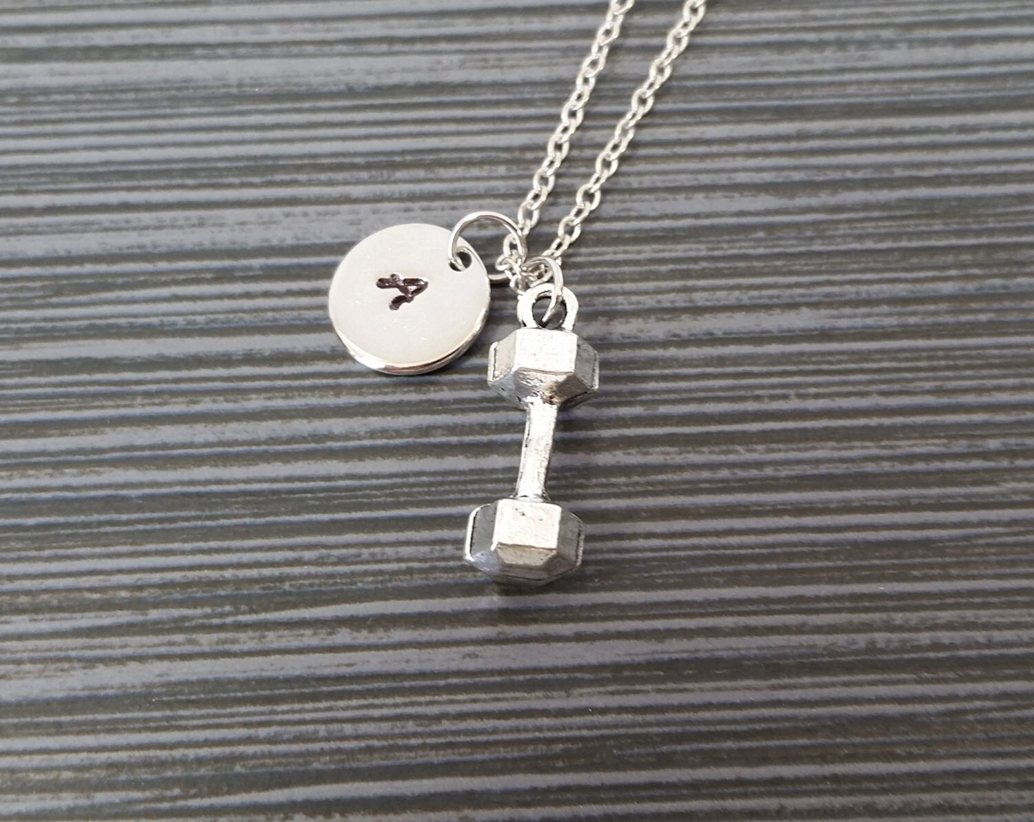 Silver Dumbbell Necklace Fitness Jewelry Personalized