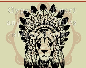 Lion SVG, Bohemian Lion, Brave Lion, T Shirt Design, Vector, Cutting file, Cameo Silhouette, png, svg,ai,eps, dxf