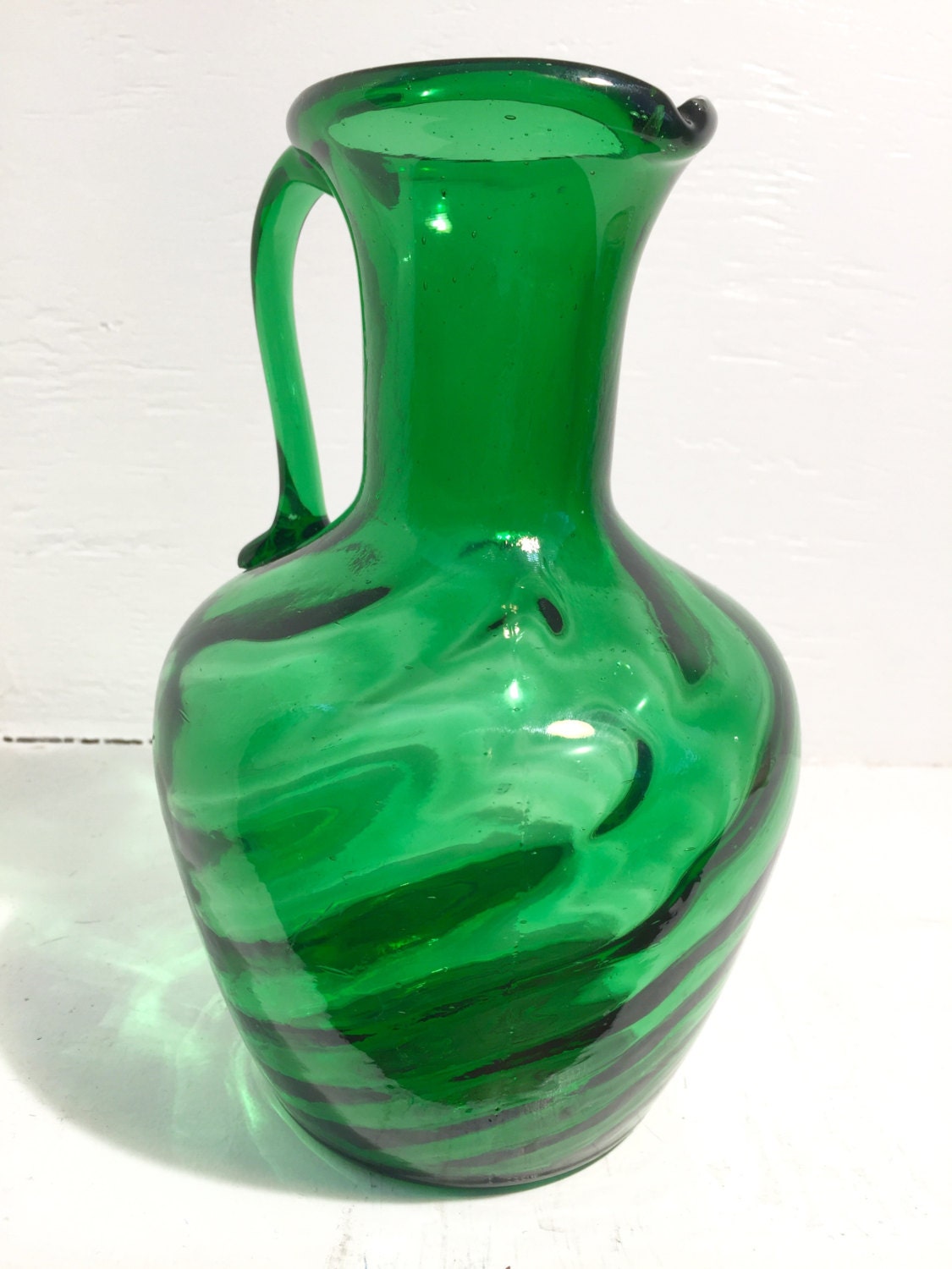 Hand Blown Green Glass Pitcher Glass Pitcher Green Glass