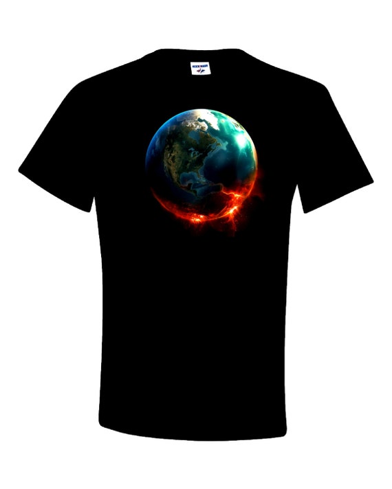 Flaming Earth Black T-shirt by BMFAPPAREL on Etsy