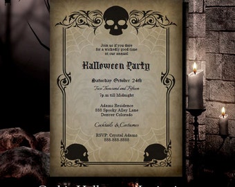 Halloween Invitation Halloween Party Invitation Gothic Skulls INSTANT DOWNLOAD Edit with Adobe Reader DIY