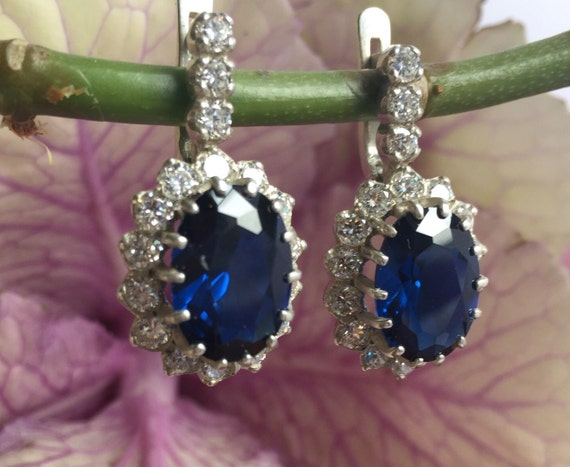 Blue Sapphire Earrings Princess Diana Earrings Royal Blue