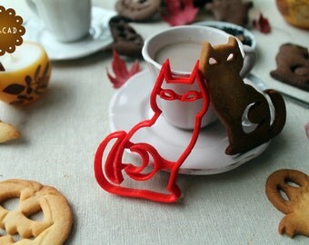 Cat cookie cutter for Halloween - Cookie cutter with the shape of a cat with a half moon for Halloween - Halloween cutter - Halloween mold