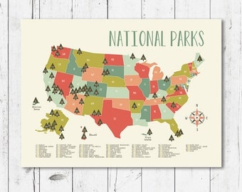 Map of national parks printable file (JPEG) download and print any size between 5"x7" and 16"x20"