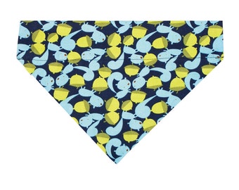 Squirrel Dog Bandana, Dog Scarf, Pet Bandanna, Puppy Bandana / Blue + Lime Squirrels