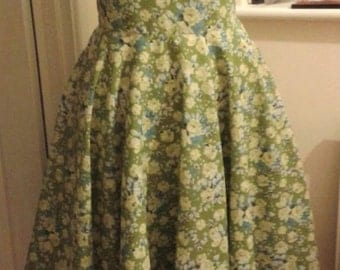 1950s dress, Full circle skirt, swing dress, sun dress, rock n roll dress,green floral, sz8-22 new