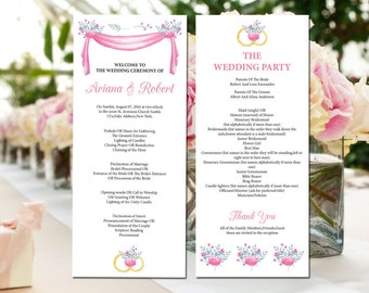 SALE ! Printable Wedding Program | DIY Floral Wedding Ceremony Program | Editable Microsoft Word Template | Instant Download | Wp-037