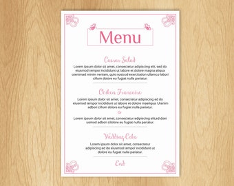 SALE ! Printable Wedding Menu Template | Diy Wedding Menu Card | Editable Microsoft Word File | Instant download | wp-014