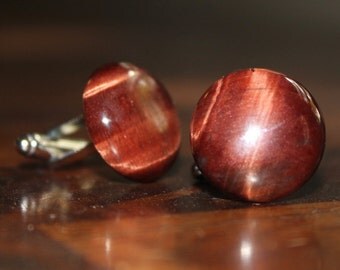 Red Tiger Eye Cuff Links, Burgandy Stone Cuff links