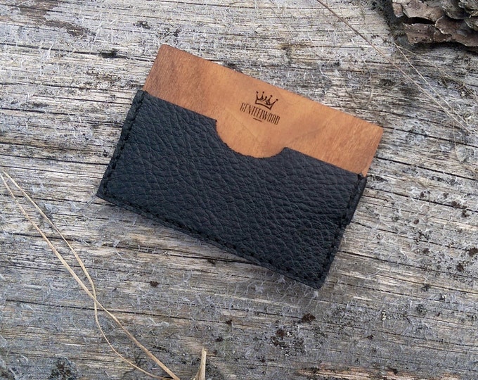 Card holder wallet - Wooden wallet - Mini wallet - Wood credit card case - Hand Crafted in Europe - Leather slim wallet - Minimalistic small