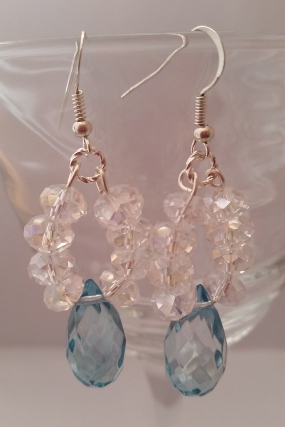 Crystal Clear and Crystal Blue Hoop Earrings E121