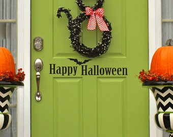 Happy Halloween Vinyl Decal | Bat Decal | Halloween Bat Decal | Halloween Decor | Fall Decor | Halloween Door Decal | Halloween Door Decor