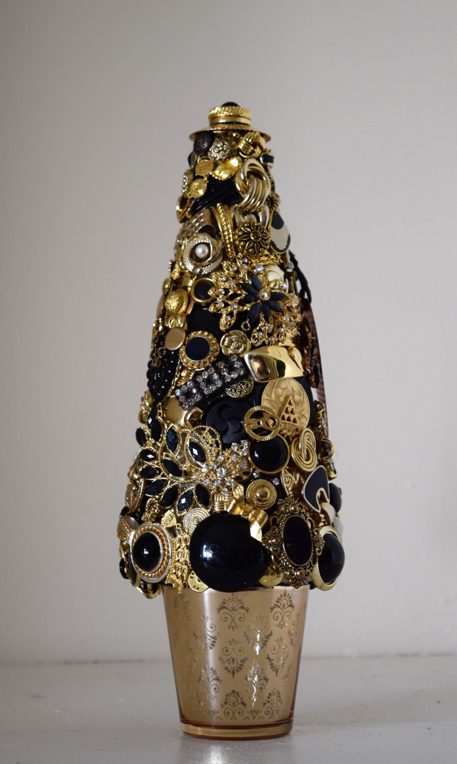 Topiary Vintage Black and Gold Jewelry Tree OOAK Home Decor