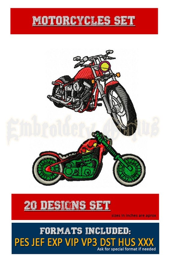 Motorcycle Embroidery Set 20 Designs Byke by EmbroideryGenius