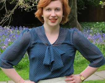 Pussy Bow Blouse - Polka Dot Blouse - Chiffon Blouse - Bow Blouse - Pussy Bow - Polka Dot Top - Chiffon Top - Sheer blouse - Ready to Ship