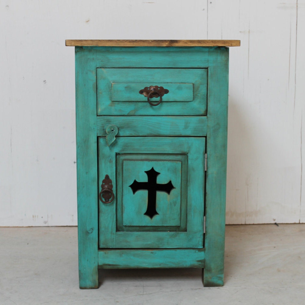 Rustic Night Stand Light Turquoise Rustic Old fashioned