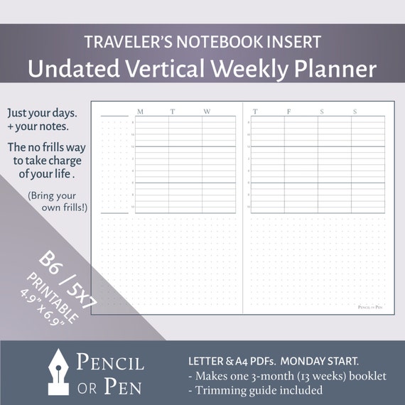 Undated B6 / 5x7 Vertical Weekly Planner Design D