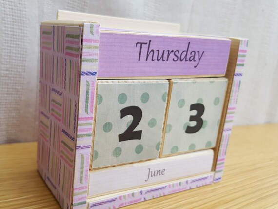Calendar wood block perpetual calendar wood by SaltCreationsUK