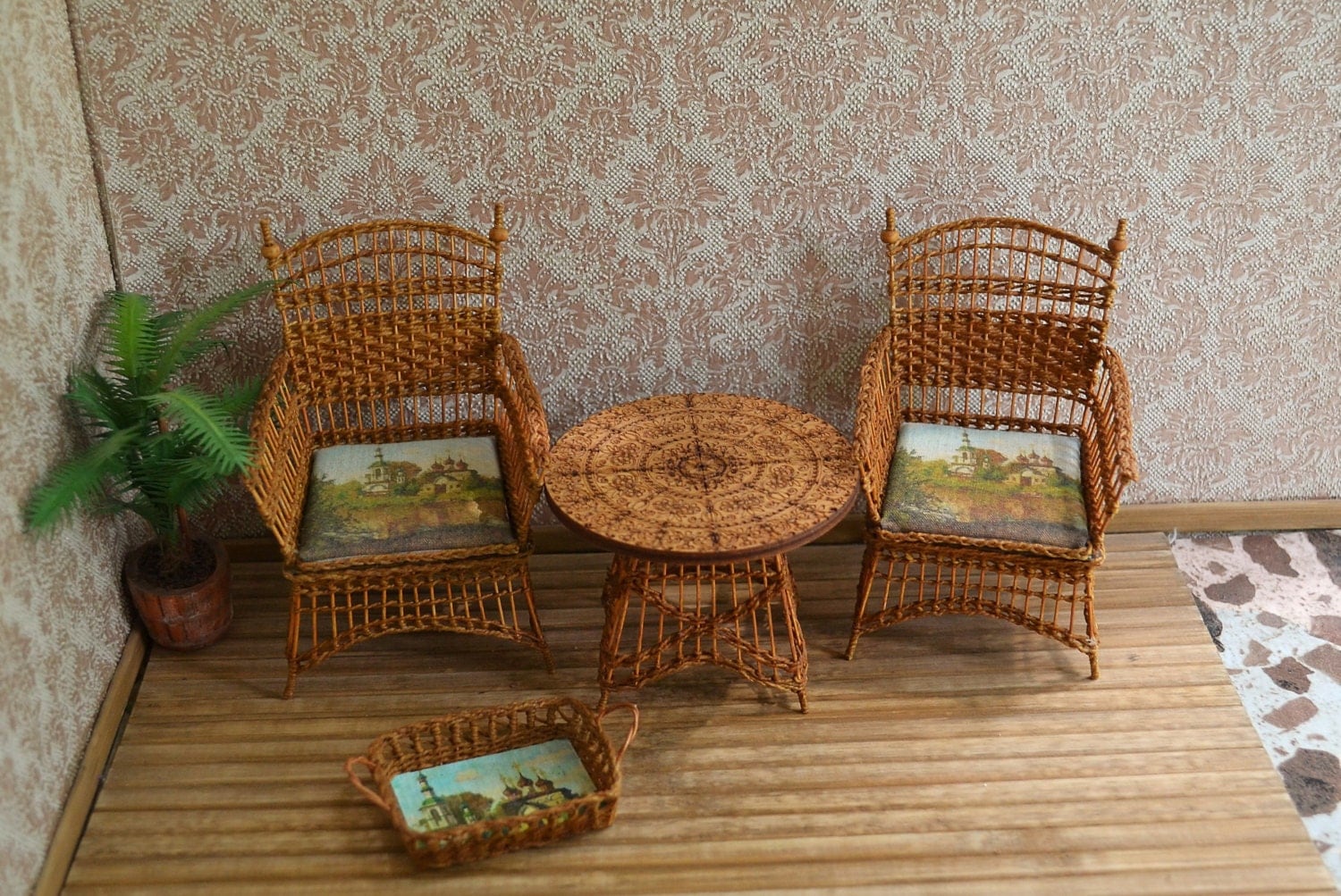 Dollhouse Miniature wicker set Scale 112 Dollhouse