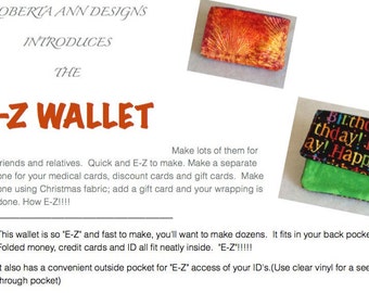 E-Z WALLET PATTERN-Best "backpocket" wallet ever!!-by Roberta Ann Designs