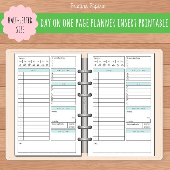 HALF-SIZE Day On One Page Planner Insert Printable Fits