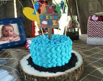 Gone Fishing Birthday Cake Topper // Smash Cake Topper // Double Sided - Printed