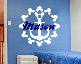 Mickey Mouse Wall Decal Bous Name Anchor Sticker Personalized Name Nursery Baby Kids Custom Name Vinyl Sticker Decals Bedroom Decor C598