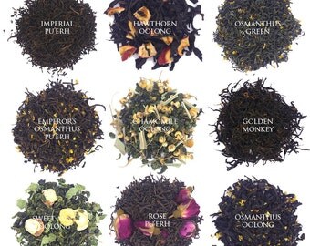 Loose Leaf Tea Sampler + 20 pcs tea filter pouches - more than 40 choices, Black Tea, Puerh, White Tea, Herbal Tea, Green Tea, Oolong Tea